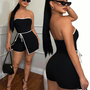 SXY Mono informal de negocios con bloqueo de color y lazo envolvente